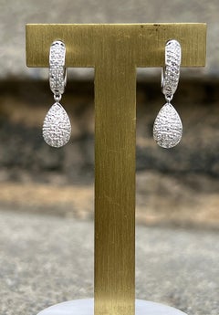 Contemporary Pave Diamond, Heart, Star & Moon White Gold Drop Earrings