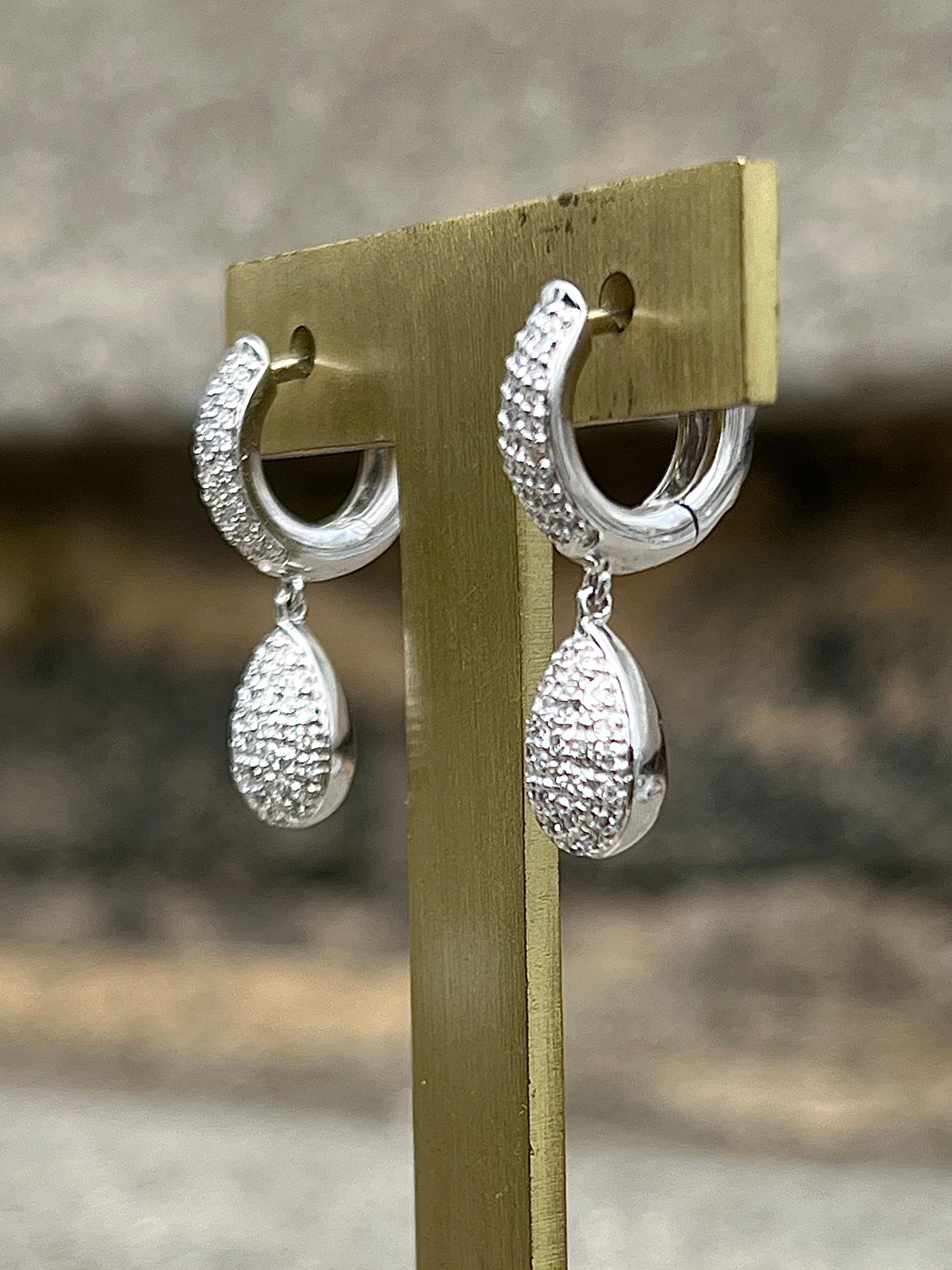 Single Cut Contemporary Pave Diamond, Heart, Star & Moon White Gold Drop Earrings For Sale