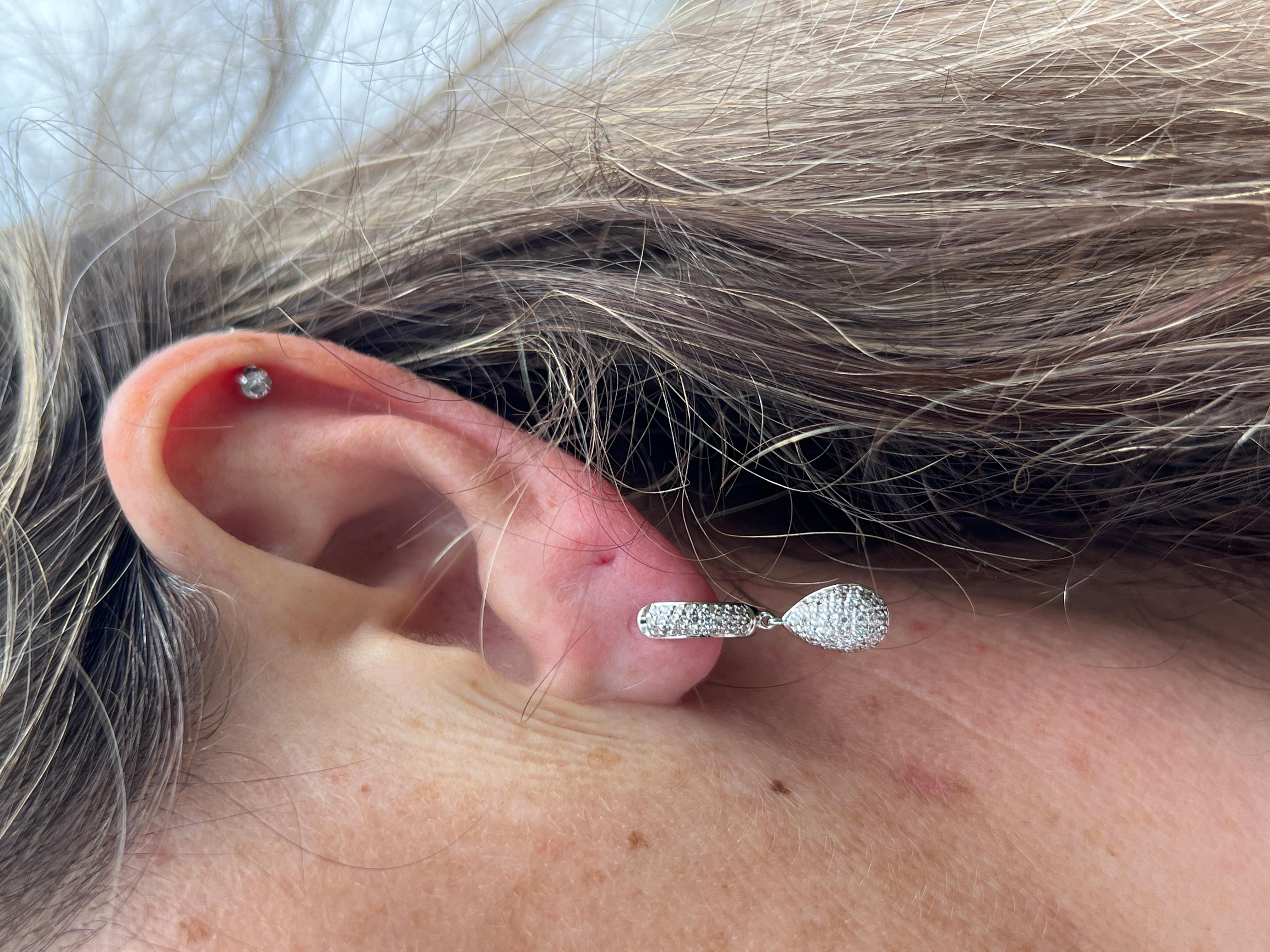 Women's or Men's Contemporary Pave Diamond, Heart, Star & Moon White Gold Drop Earrings For Sale