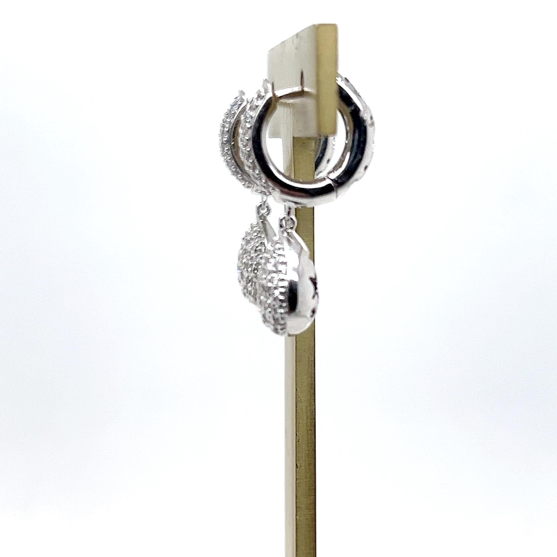 Contemporary Pave Diamond, Heart, Star & Moon White Gold Drop Earrings For Sale 2