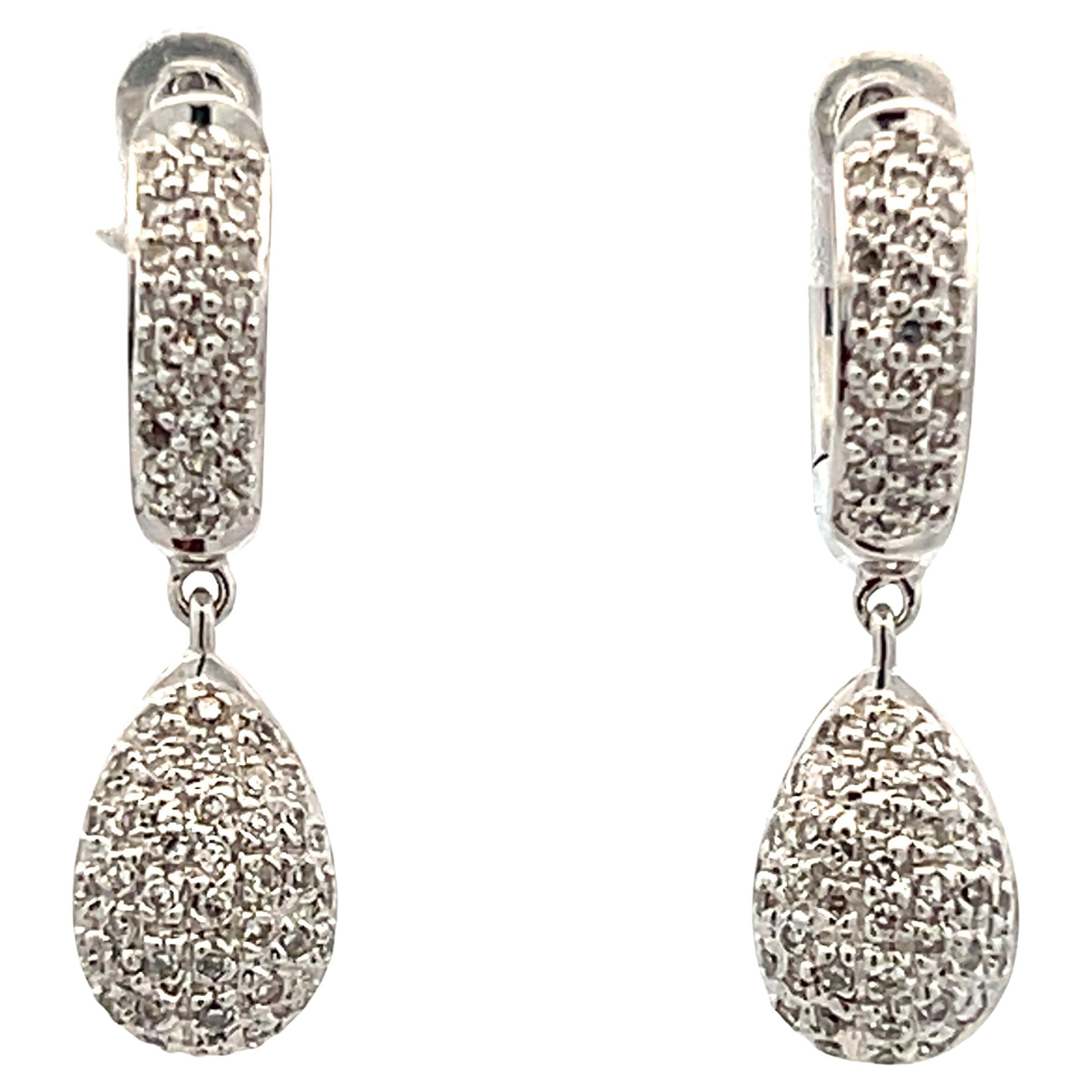 Contemporary Pave Diamond, Heart, Star & Moon White Gold Drop Earrings