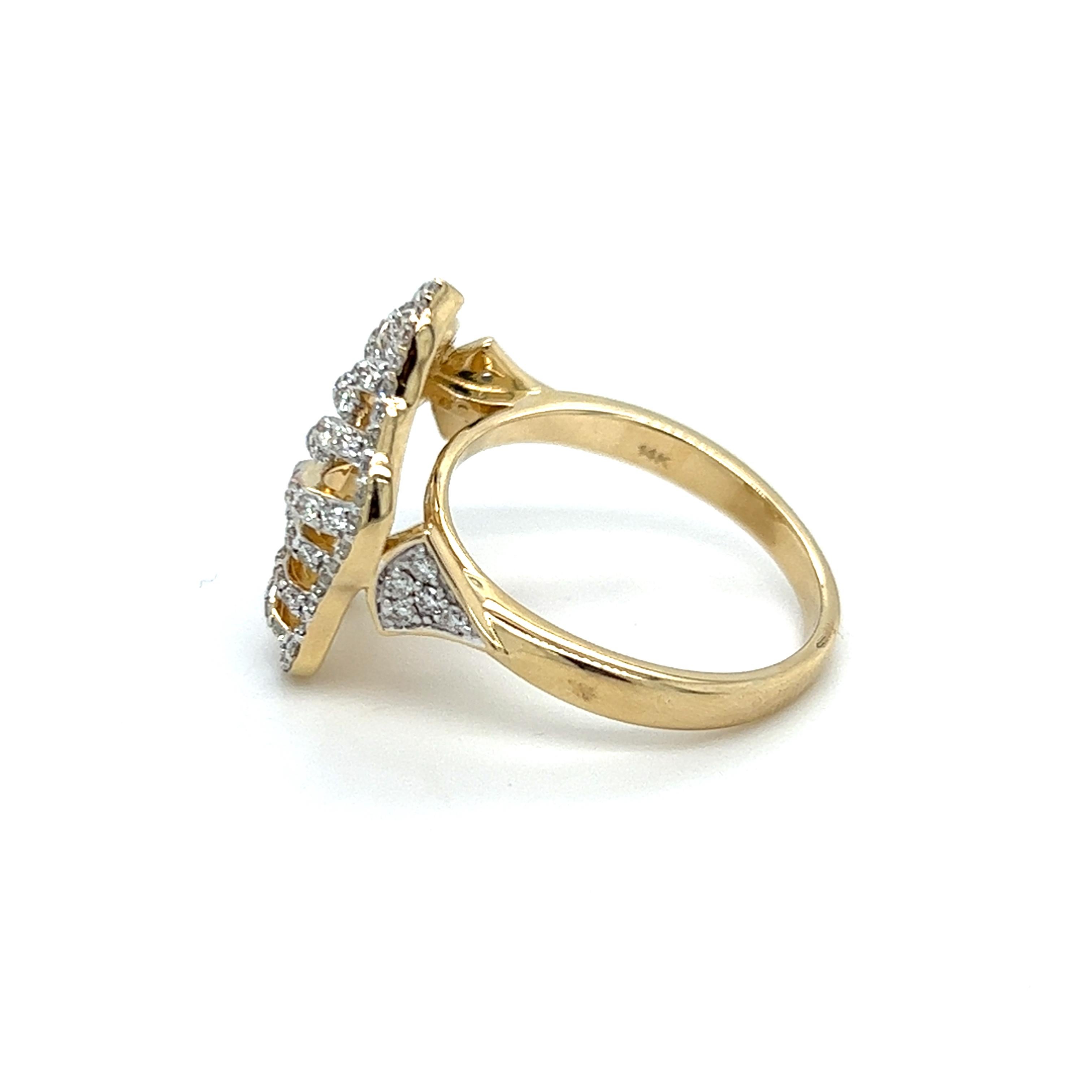Round Cut Contemporary Pave Diamond Leaf Design Ring in 14K Two Tone Gold For Sale