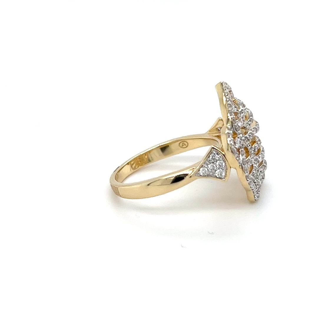 Contemporary Pave Diamond Leaf Design Ring in 14K Two Tone Gold In Good Condition For Sale In Towson, MD