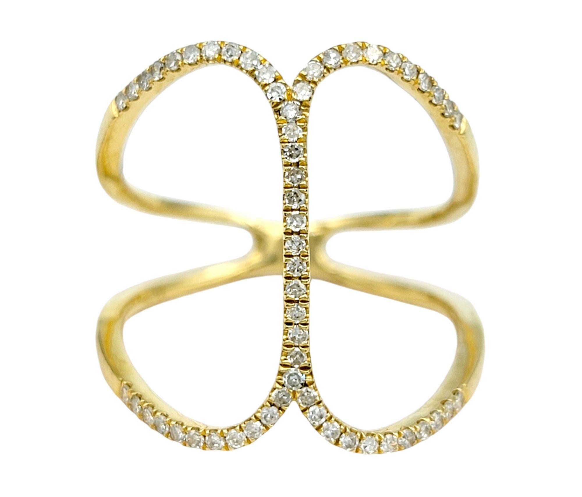 Single Cut Contemporary Pavé Diamond Negative Space Split Shank Ring 18 Karat Yellow Gold For Sale