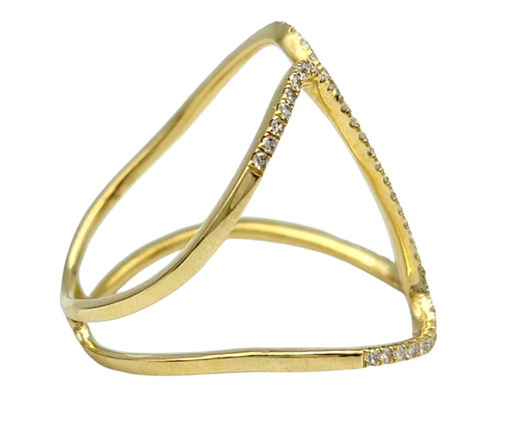 Women's Contemporary Pavé Diamond Negative Space Split Shank Ring 18 Karat Yellow Gold For Sale