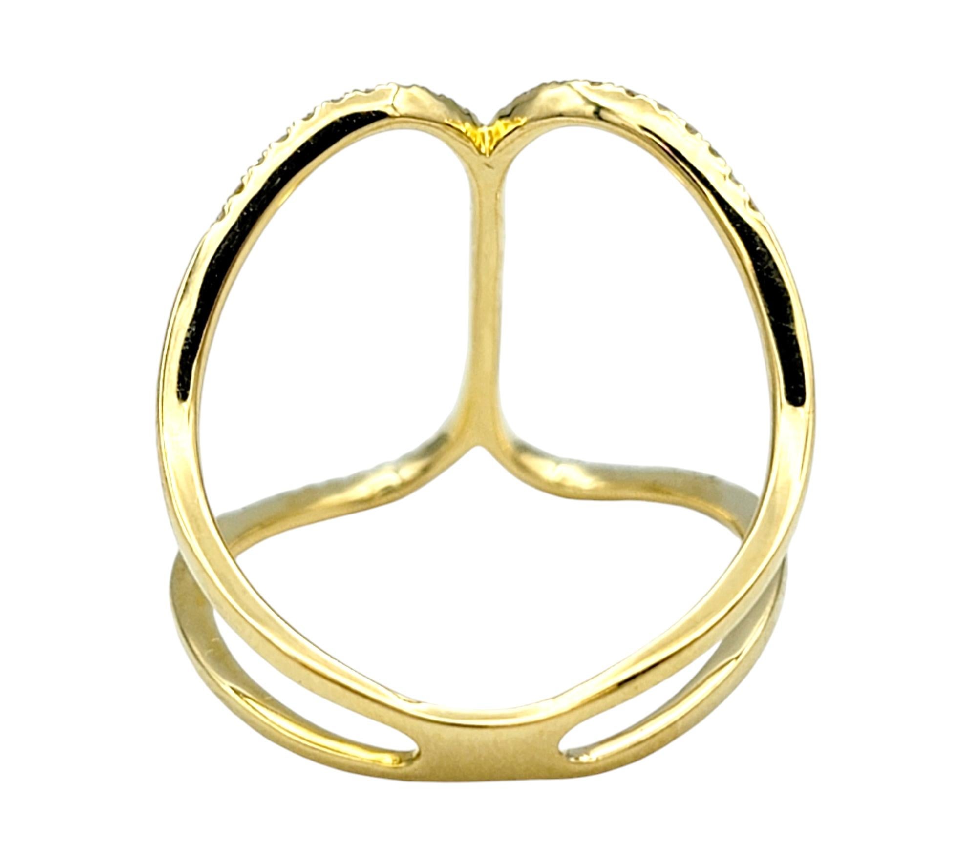 Contemporary Pavé Diamond Negative Space Split Shank Ring 18 Karat Yellow Gold For Sale 1
