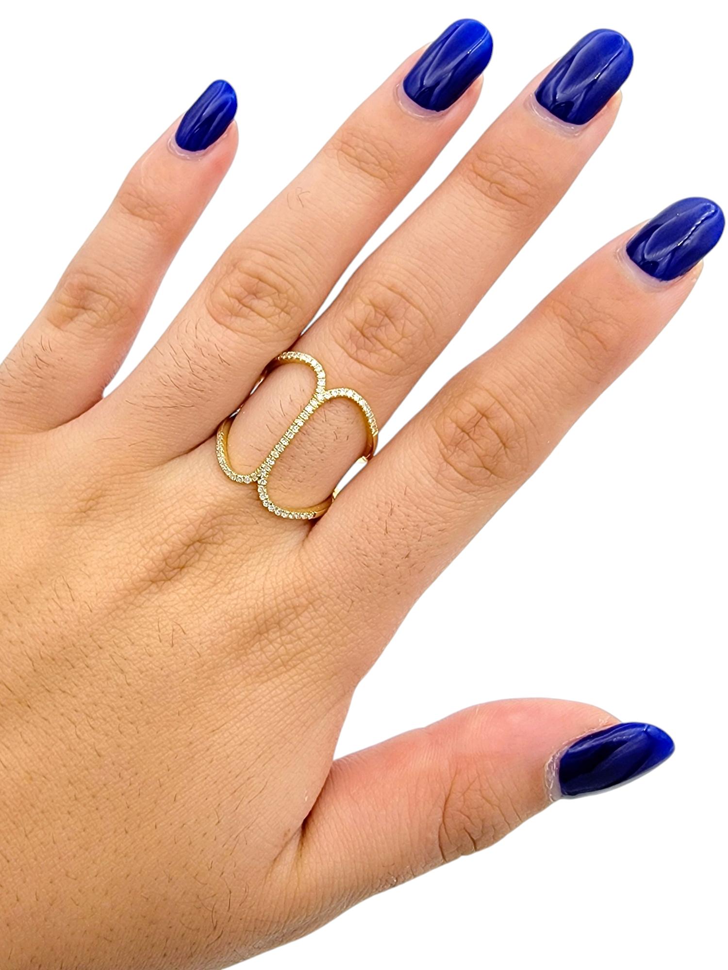 Contemporary Pavé Diamond Negative Space Split Shank Ring 18 Karat Yellow Gold For Sale 3