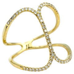 Contemporary Pavé Diamond Negative Space Split Shank Ring 18 Karat Yellow Gold