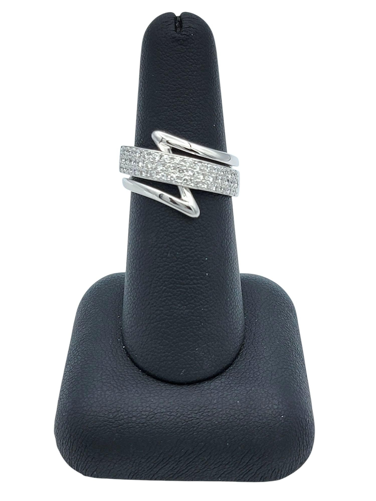 Contemporary Pavé Diamond Zig Zag Motif Band Ring in Polished Platinum For Sale 5