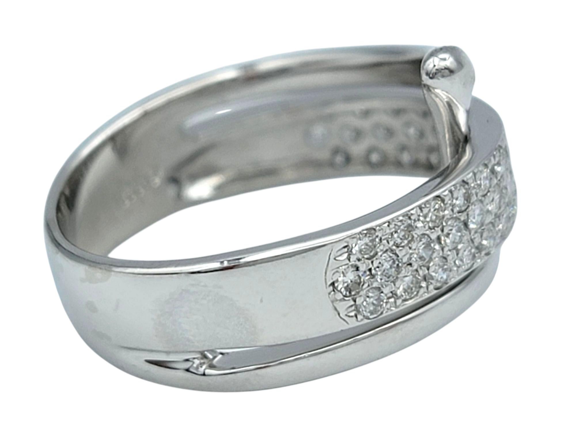 Women's Contemporary Pavé Diamond Zig Zag Motif Band Ring in Polished Platinum For Sale