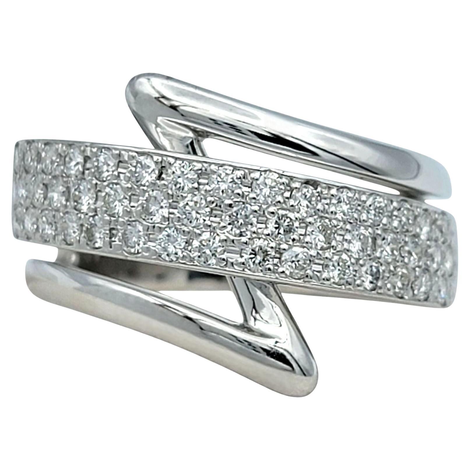 Contemporary Pavé Diamond Zig Zag Motif Band Ring in Polished Platinum