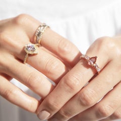 Contemporary Peach Pear Tourmaline Sapphire & Diamond Ring 18 Carat Rose Gold