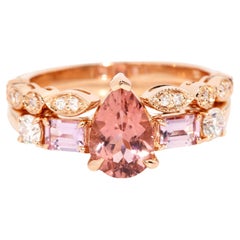 Bague Contemporary Peach Pear Tourmaline Saphir & Diamant Or Rose 18 Carat