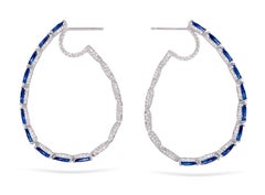 Rosior Pear Cut Ceylon Sapphire and Diamond White Gold Hoop Earrings