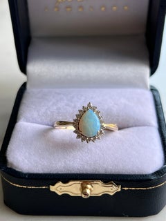 Contemporary Pear Opal with Diamond Halo 14k Yellow Gold