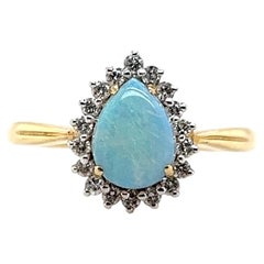Contemporary Pear Opal with Diamond Halo 14k Yellow Gold