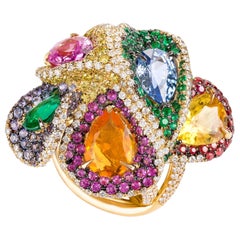 Contemporary Pear Shape Multi-Color Gemstone Cocktail Ring in Yellow Gold