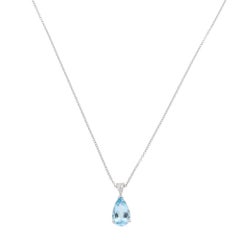 Zeitgenössische birnenförmige Aquamarin- und Diamant-Anhänger-Halskette