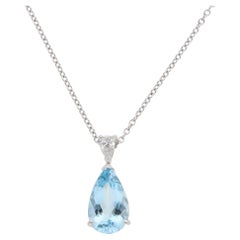 Collar Colgante Contemporáneo de Aguamarina y Diamantes en Forma de Pera