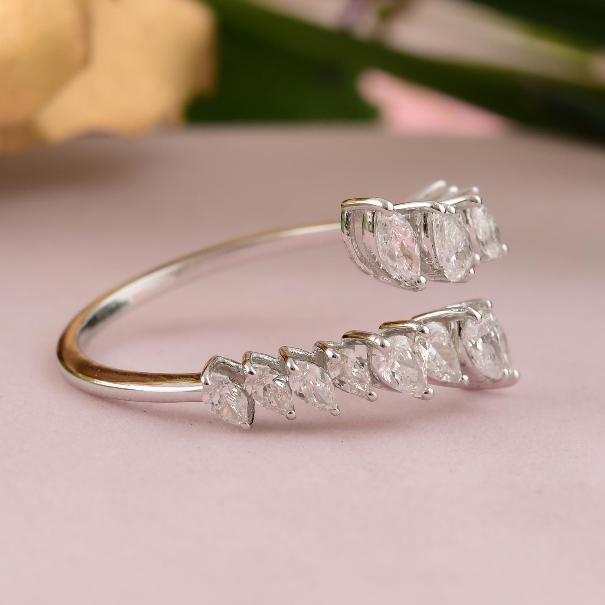 For Sale:  Contemporary Pear-Shaped Diamond Open Band Wrap Ring in 18 Karat White Gold 2