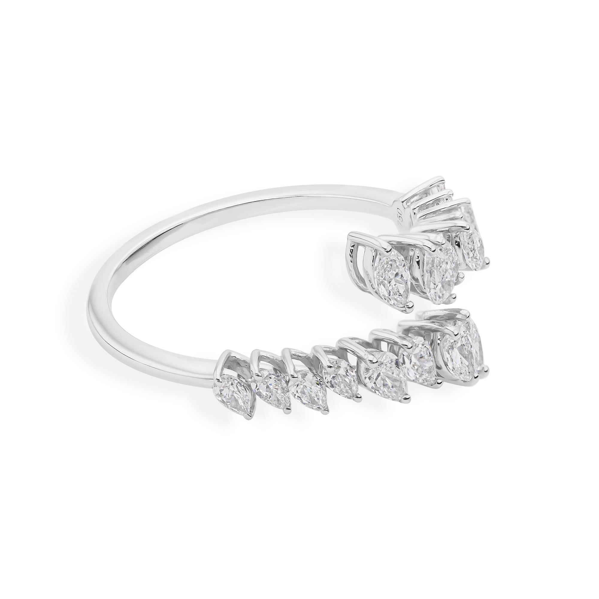 For Sale:  Contemporary Pear-Shaped Diamond Open Band Wrap Ring in 18 Karat White Gold 7
