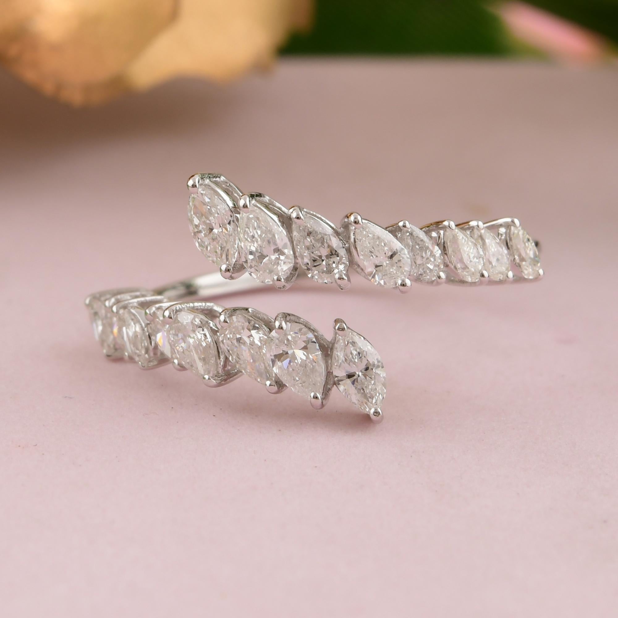 For Sale:  Contemporary Pear-Shaped Diamond Open Band Wrap Ring in 18 Karat White Gold 8