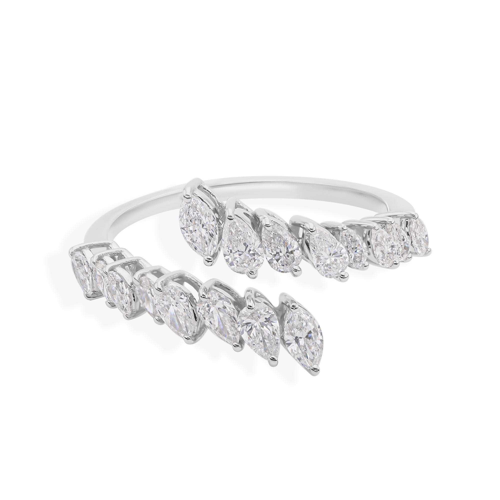 For Sale:  Contemporary Pear-Shaped Diamond Open Band Wrap Ring in 18 Karat White Gold