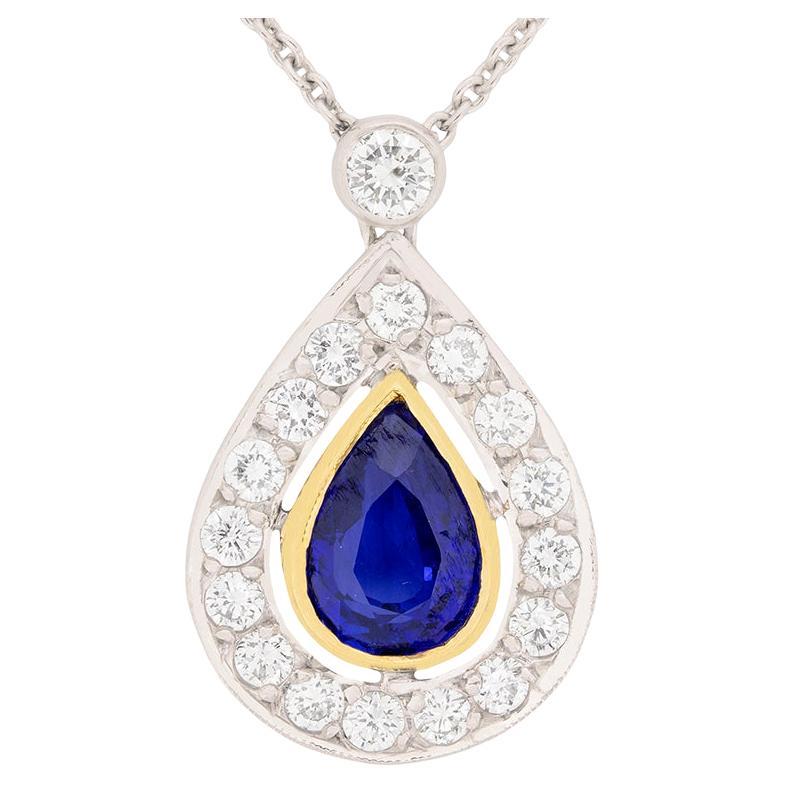 Contemporary Pear-Shaped Sapphire and Diamond Pendant