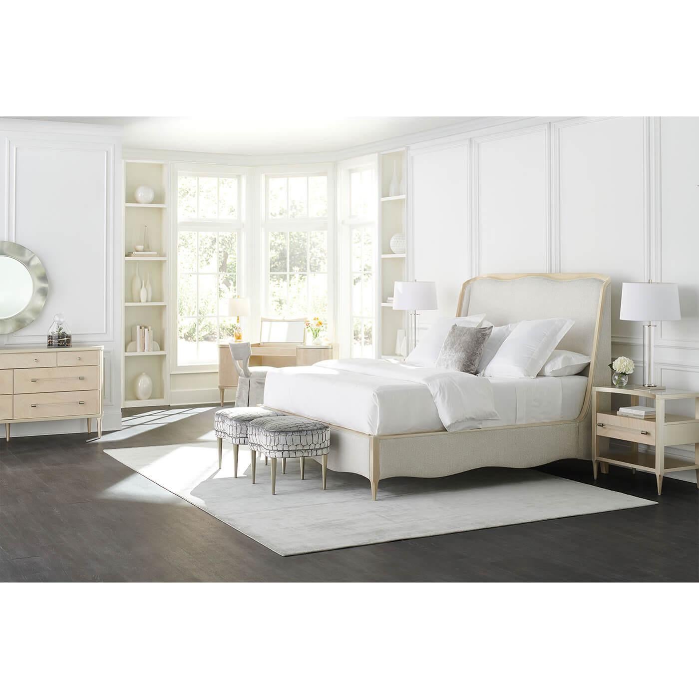 Modern Contemporary Pearl Finish King Bed For Sale