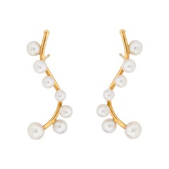 Contemporary Pearls in 18 Karats Yellow Gold Bridal Earrings