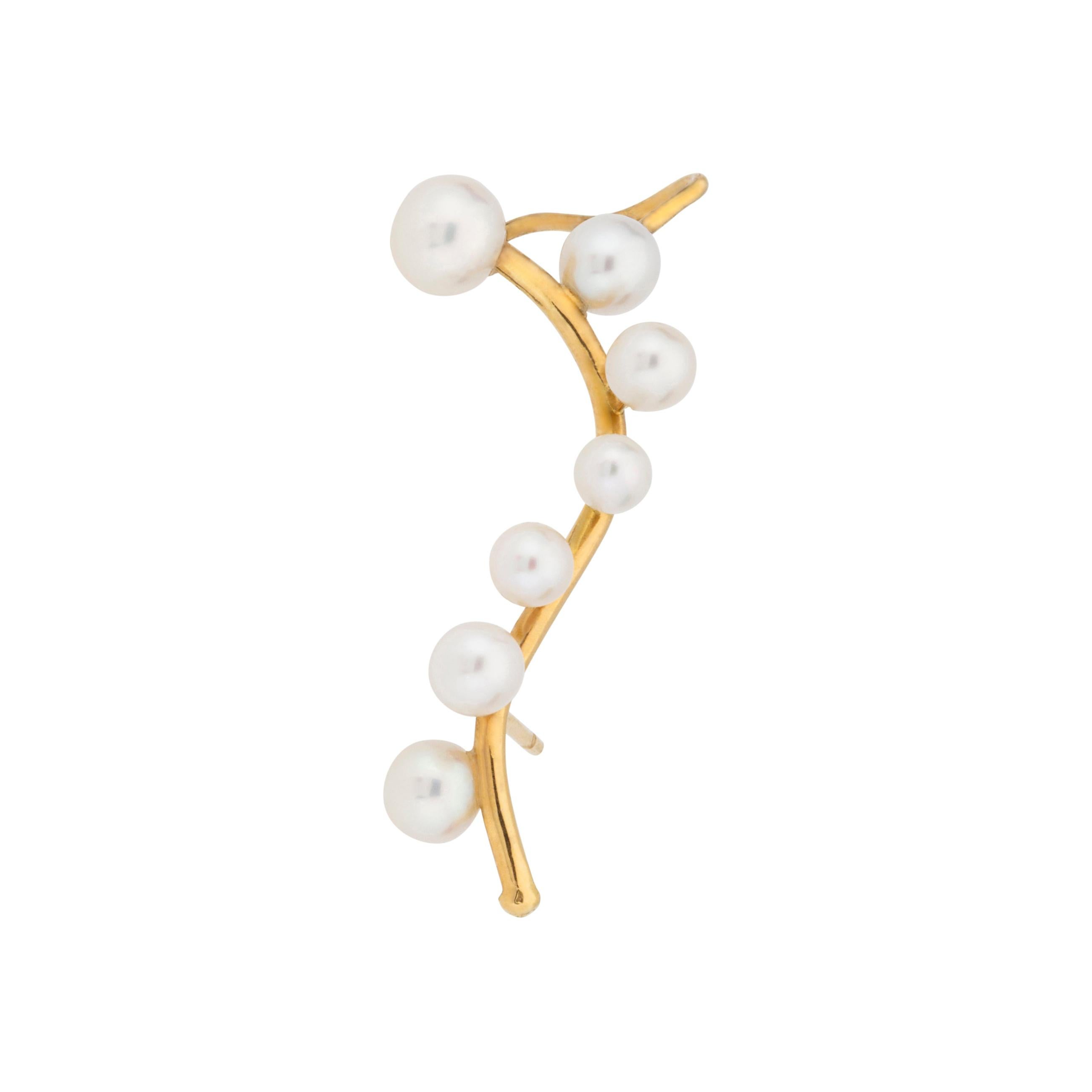 Contemporary Pearls in 18K Yellow Gold Ear Cuff Ear Wrap Crawler Hook Earring For Sale