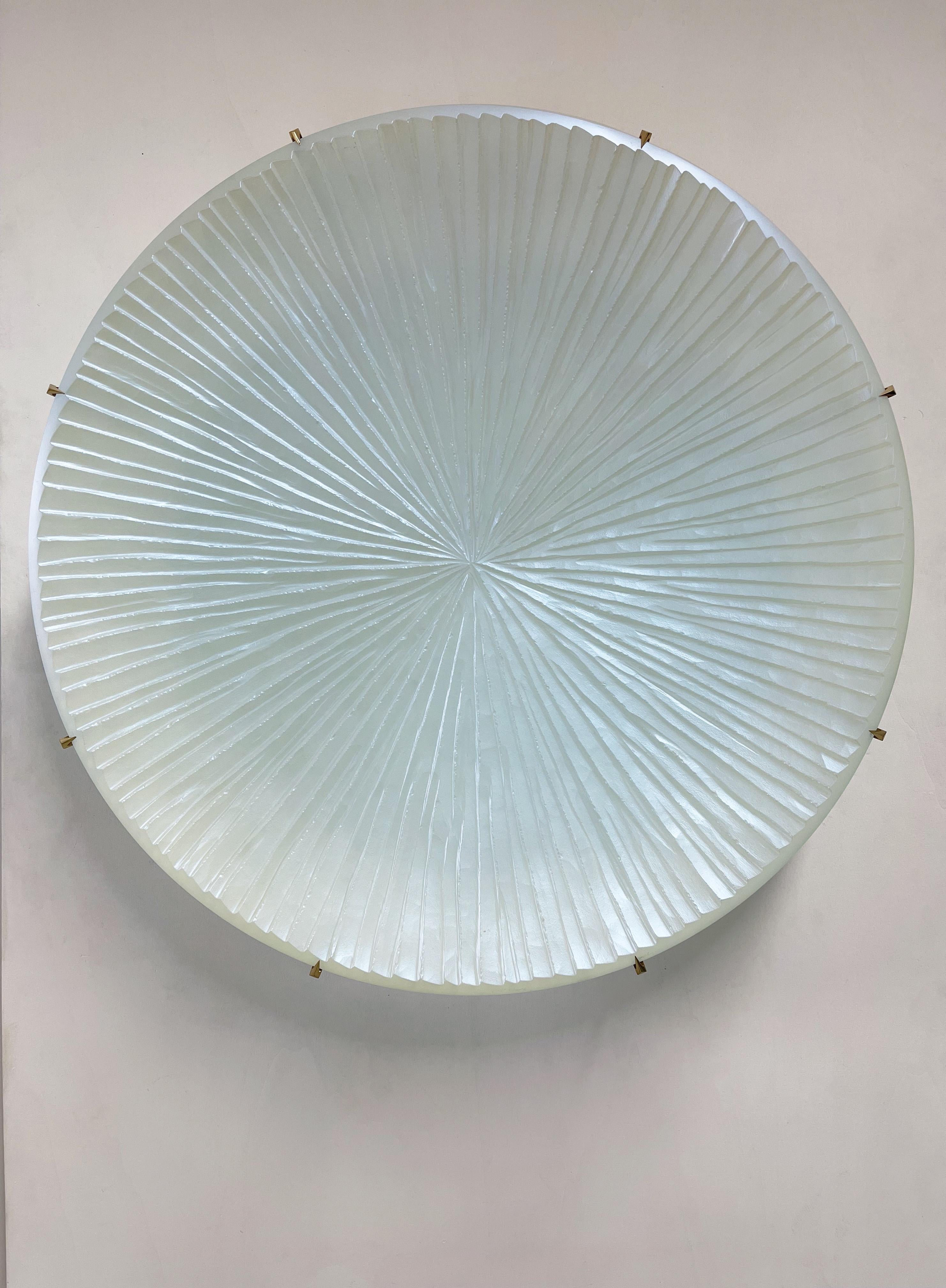 Brass Contemporary Pearly White Concave Wall Plate by Ghiró Studio For Sale