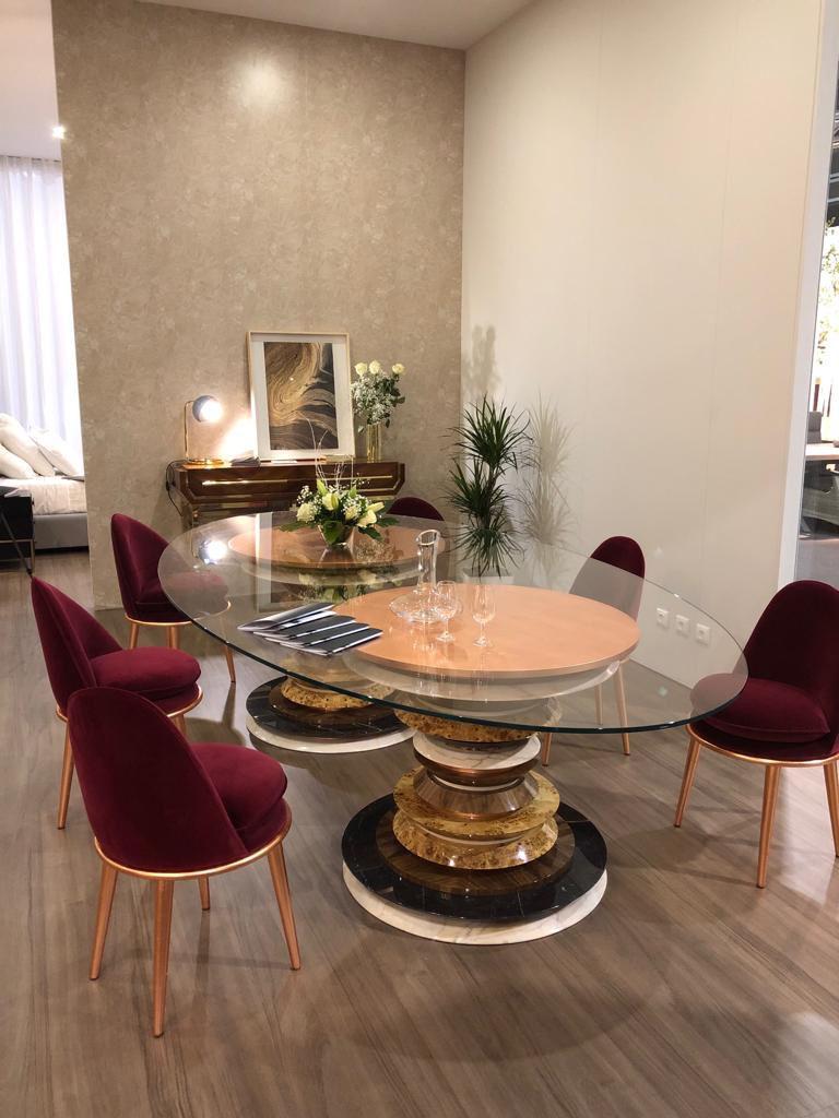 Table de salle à manger à piédestal de style Art déco, noyer et marbre en vente 2