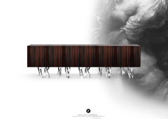 Contemporary Penance Liberty Credenza in Macassar Ebony, High Gloss, Chrome