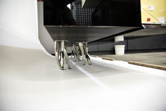 Contemporary Penance Liberty Credenza in Walnut Veneer, High Gloss, Chrome