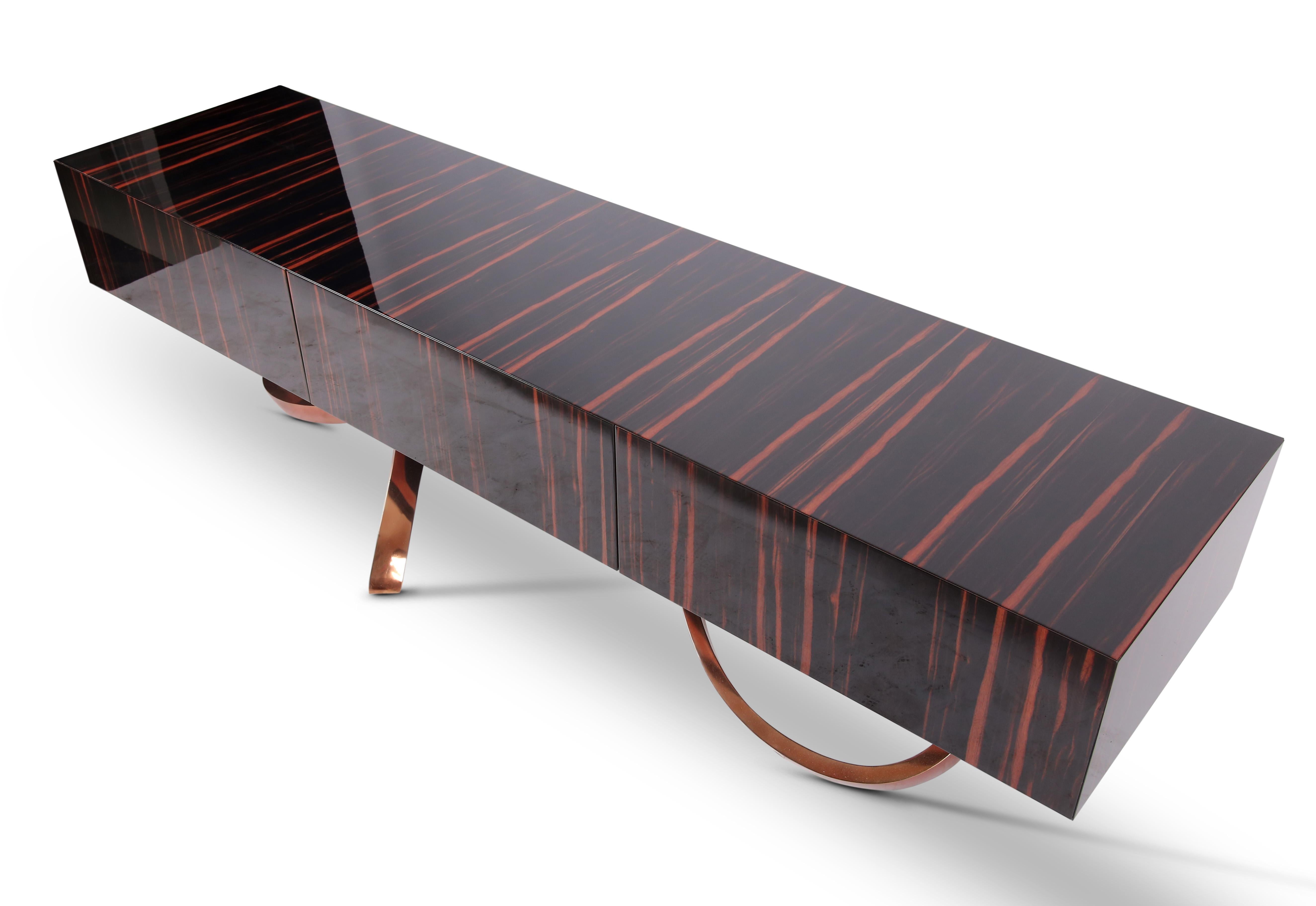 Modern Contemporary Penance Sideboard or Console in Ebony and Copper For Sale