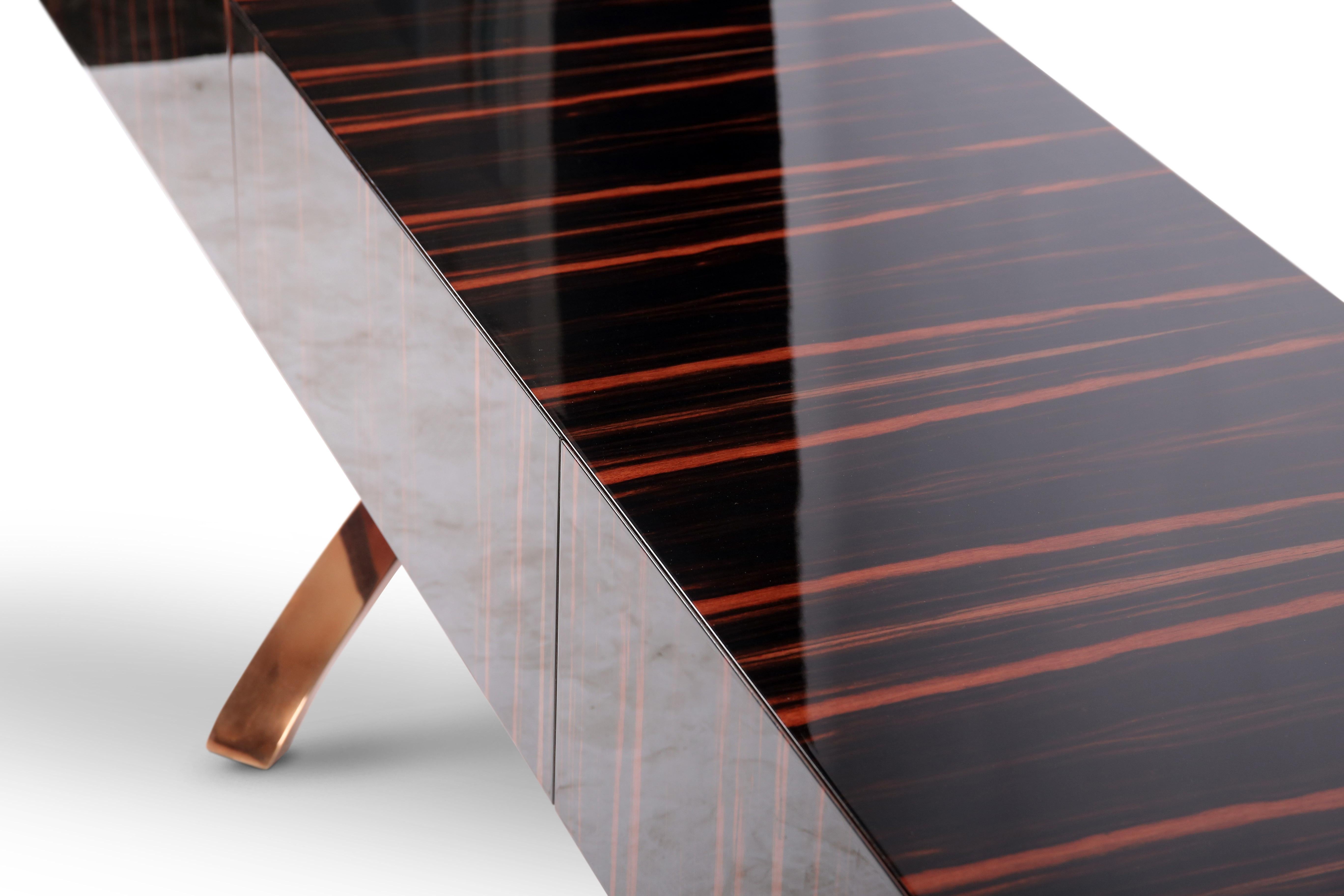 Polished Contemporary Penance Sideboard or Console in Ebony and Copper