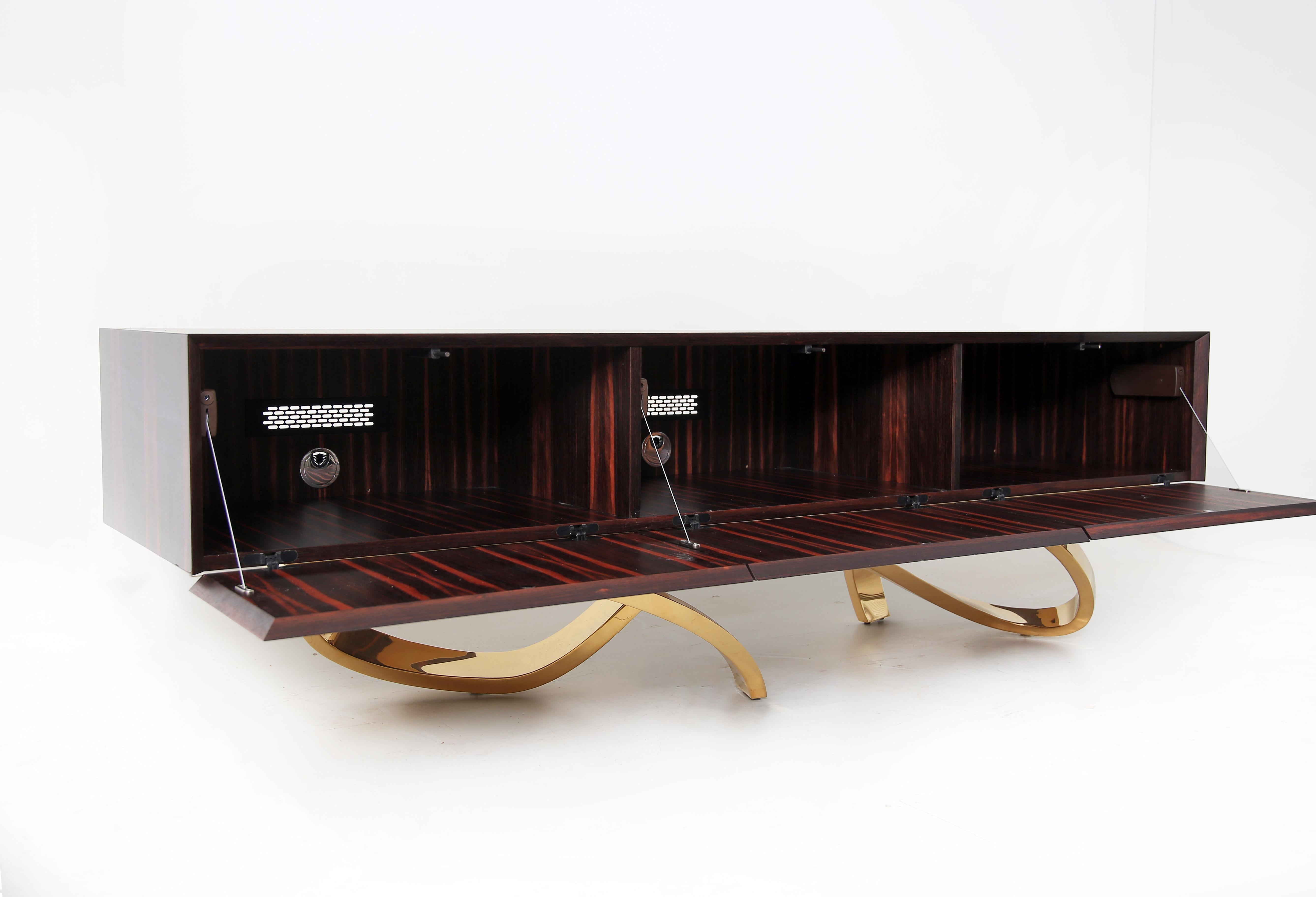Modern Contemporary Penance Sideboard or Console in Ebony Brass For Sale