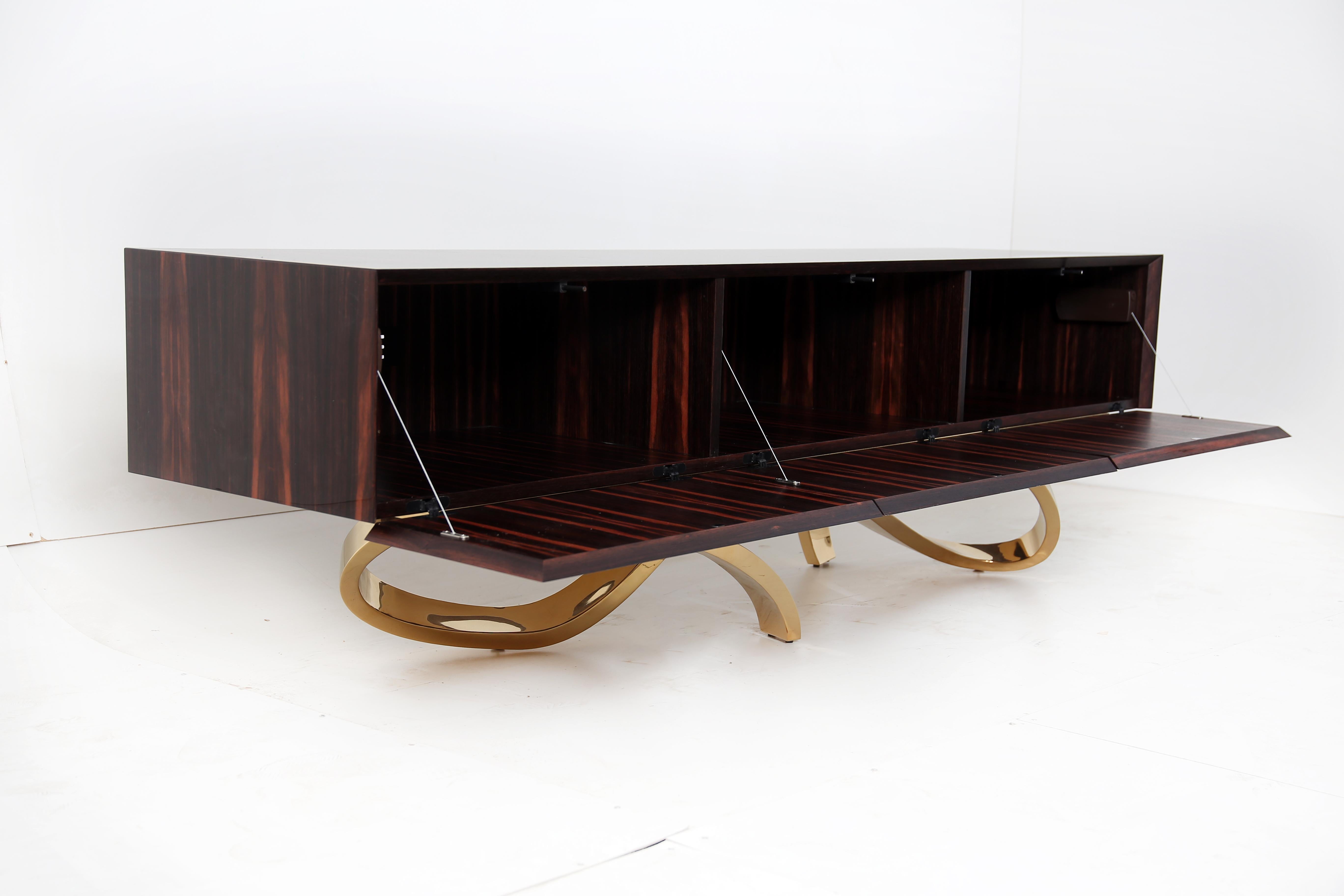 Latvian Contemporary Penance Sideboard or Console in Ebony Brass For Sale