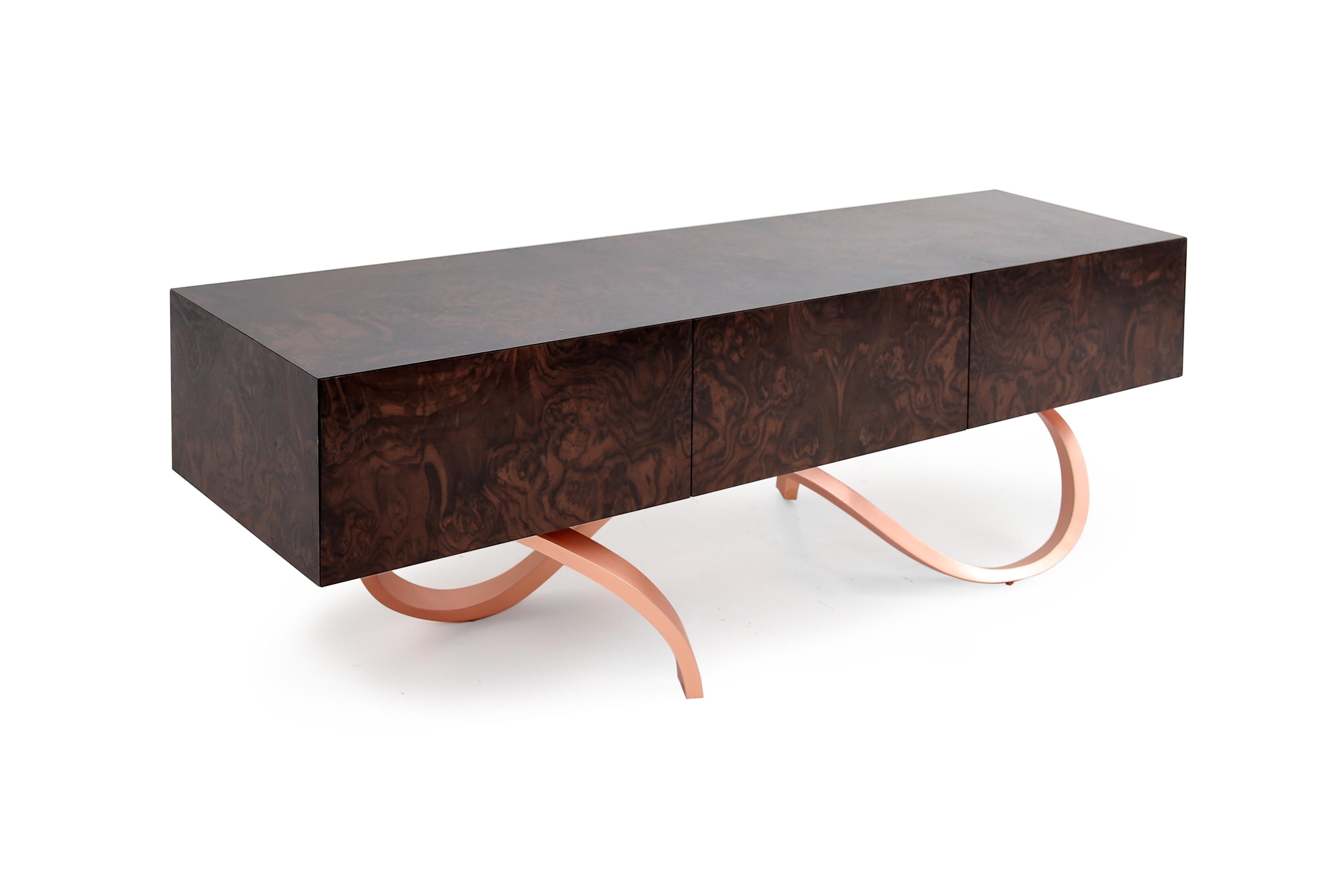 Modern Contemporary Penance Sideboard or Console in Walnut Root Copper For Sale