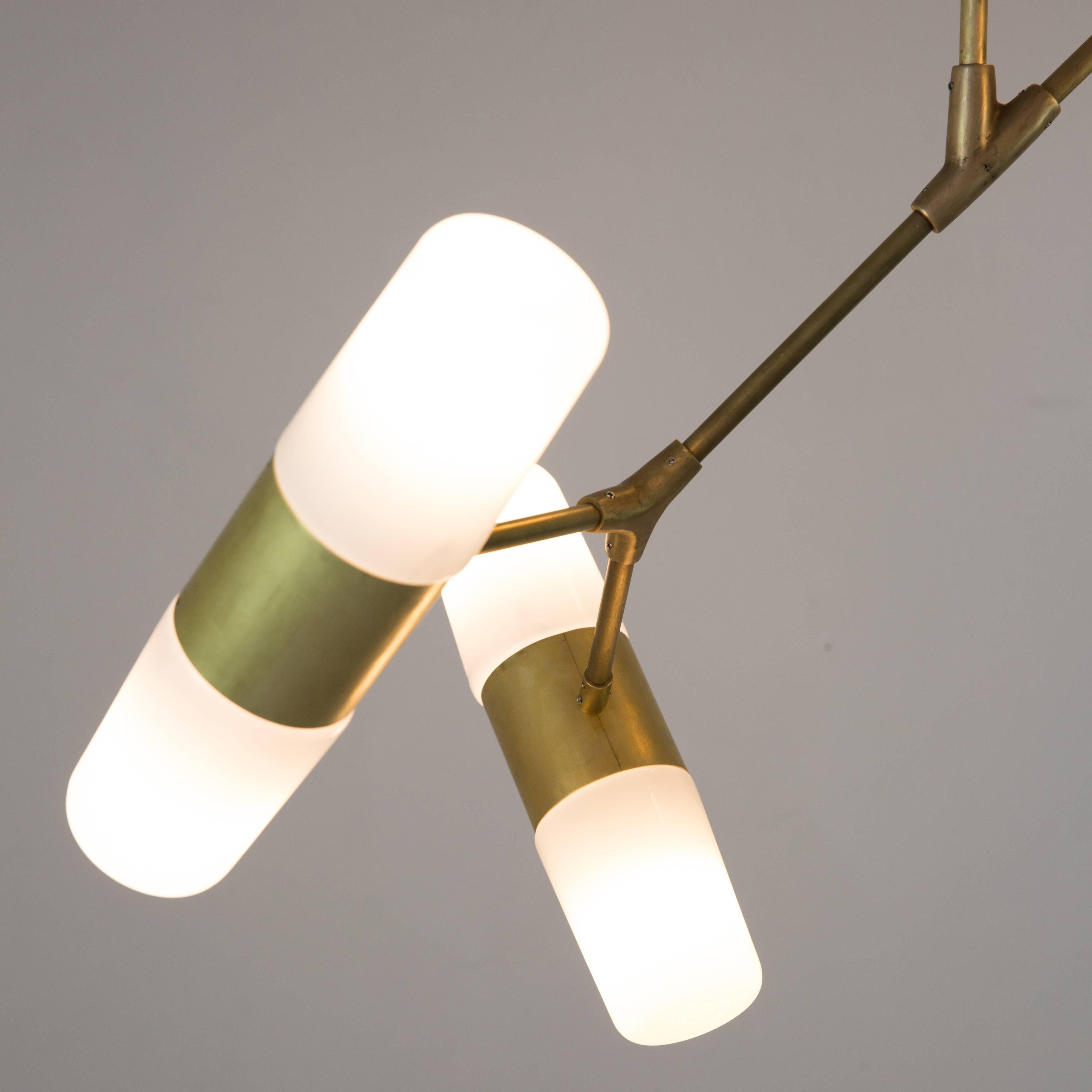 Pendant Lamp of Four Opaline Glass Shades, made of Bronze, Brass   For Sale 3