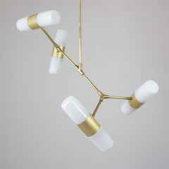 Pendant Lamp of Four Opaline Glass Shades, made of Bronze, Brass