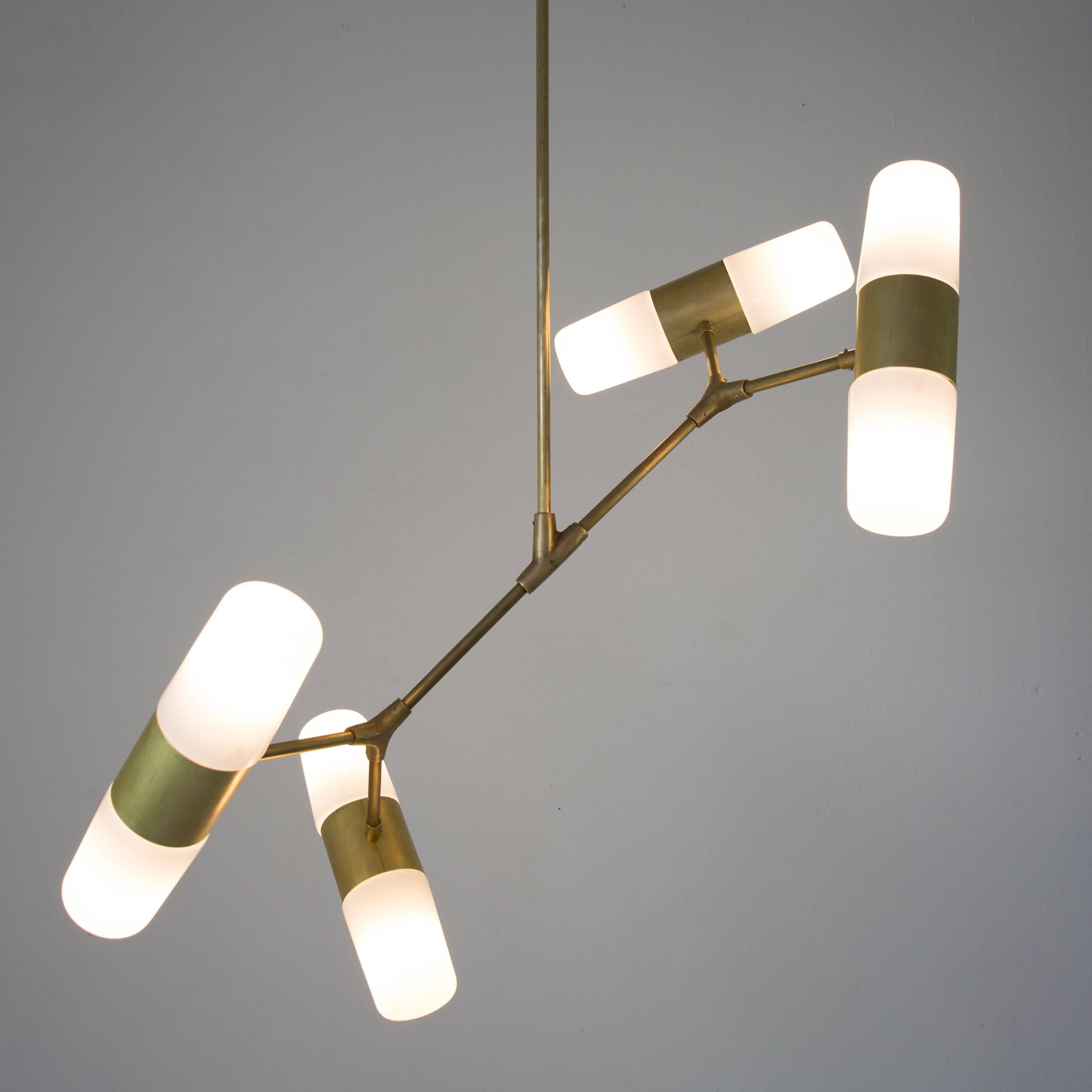 Pendant Lamp of Four Opaline Glass Shades, made of Bronze, Brass   For Sale 1