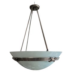 Contemporary Pendant Chandelier with Inverted Opaque Glass Dome