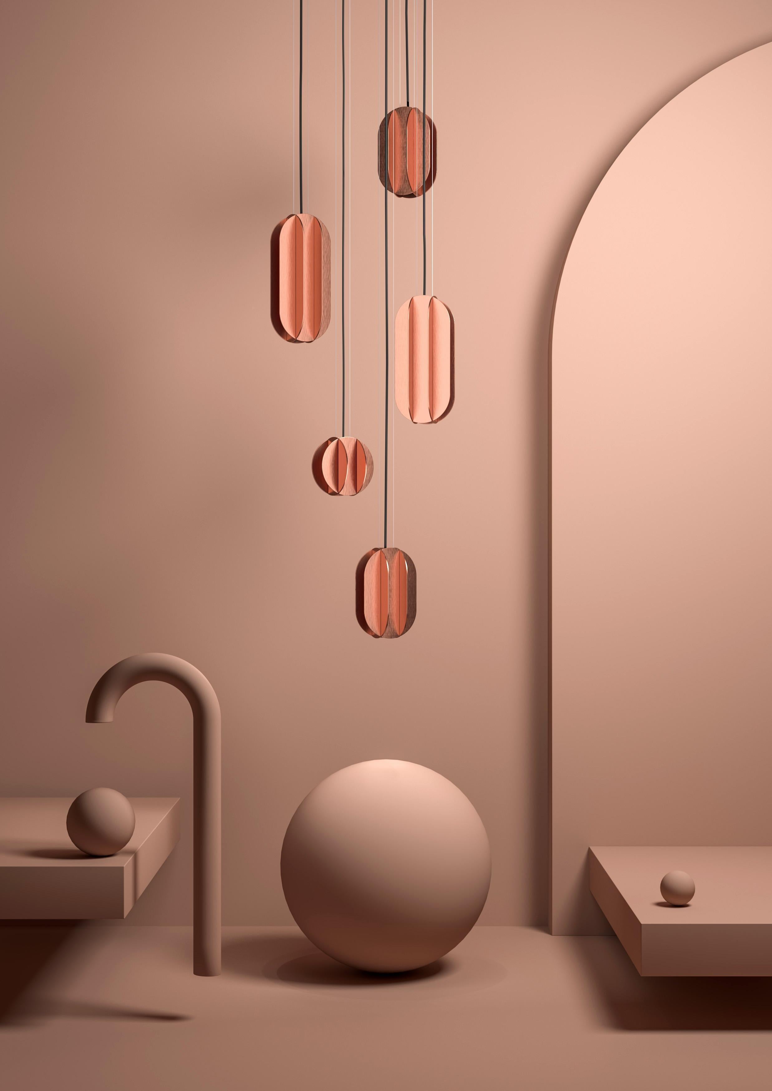 Brushed Contemporary Pendant 'EL Lamp CS2' by NOOM, Medium, Copper For Sale