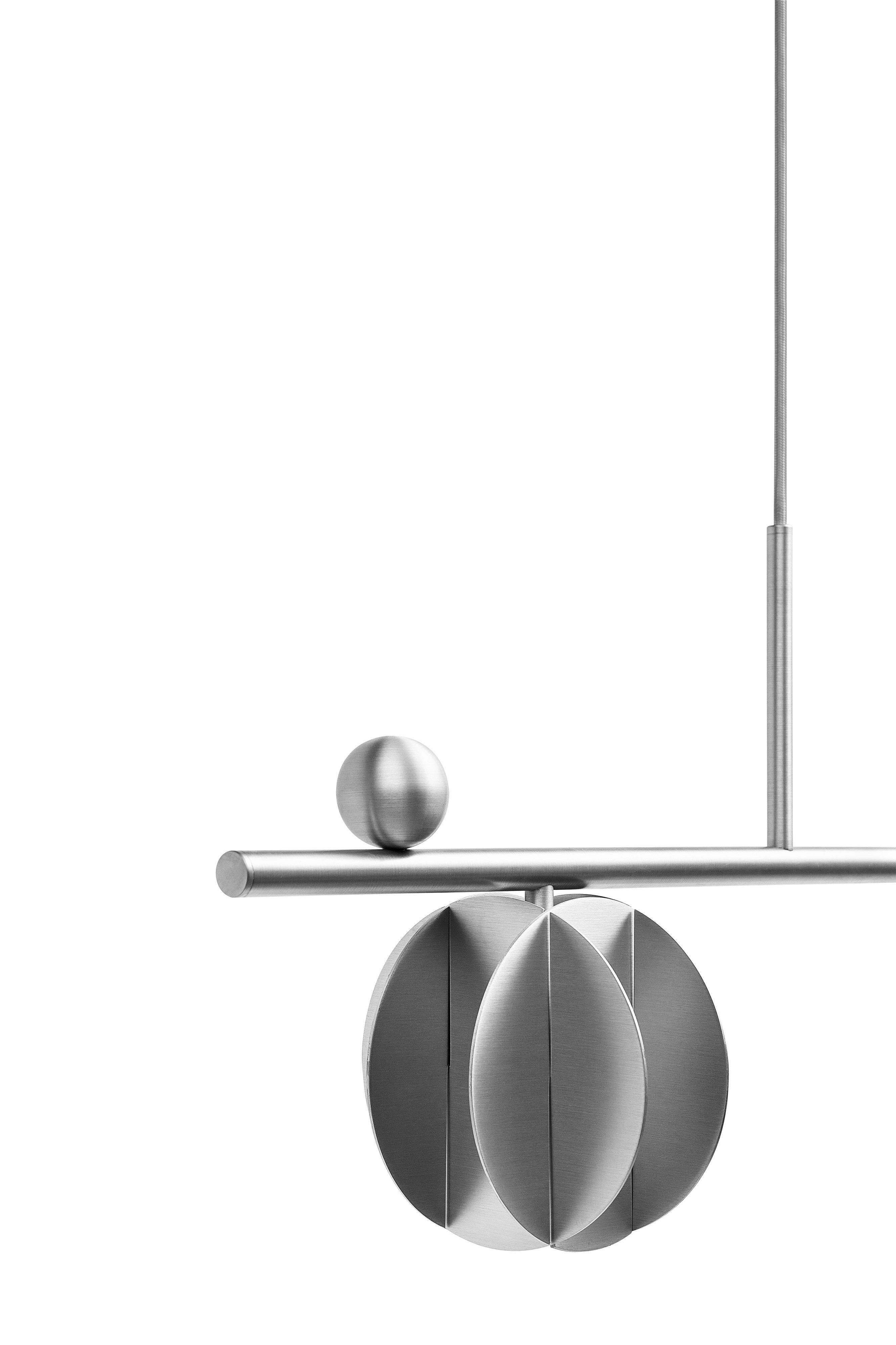 Ukrainian Contemporary Pendant 'EL Lamp CS3' by NOOM, Horizontal, Stainless Steel For Sale