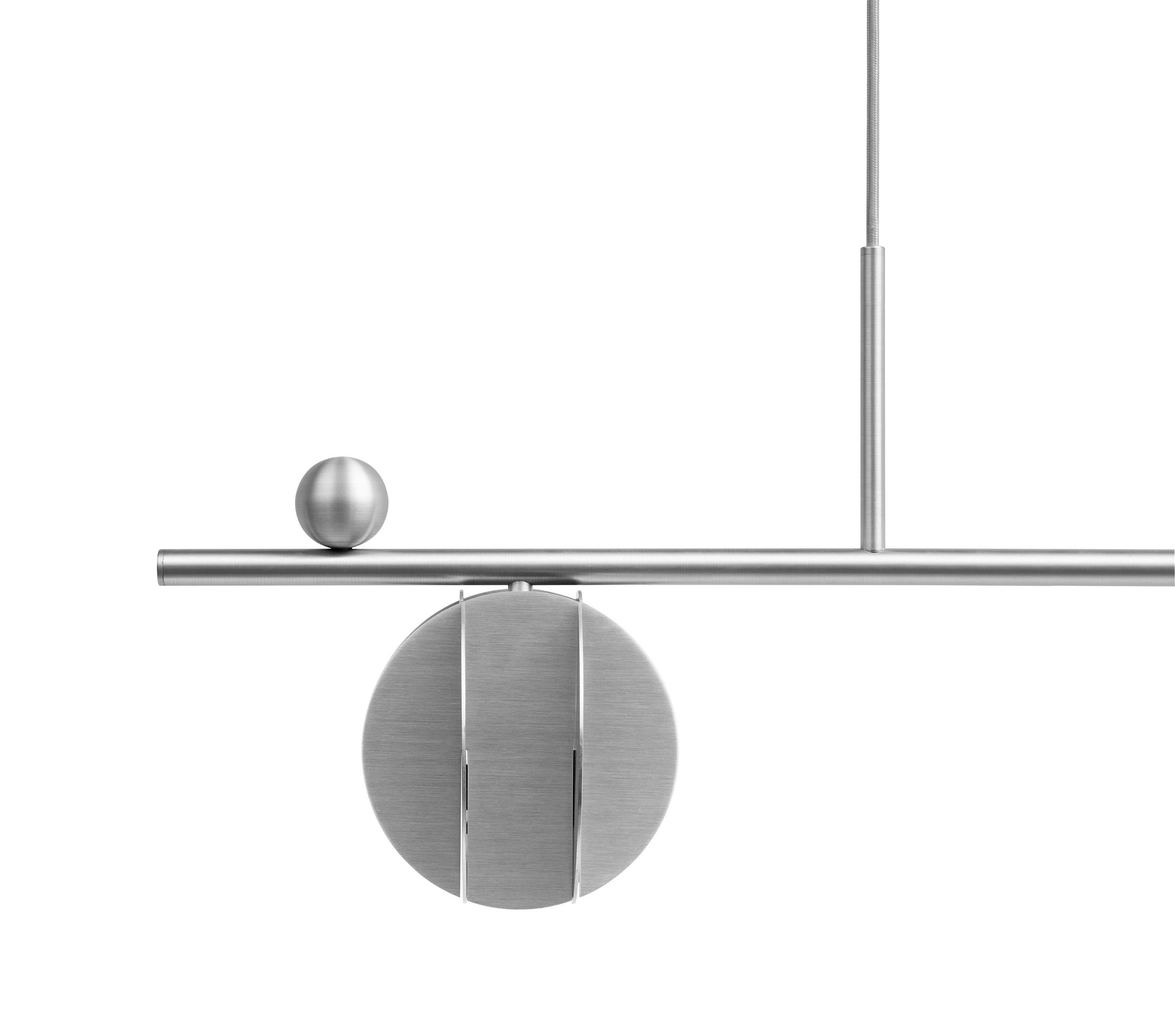 Brushed Contemporary Pendant 'EL Lamp CS3' by NOOM, Horizontal, Stainless Steel For Sale