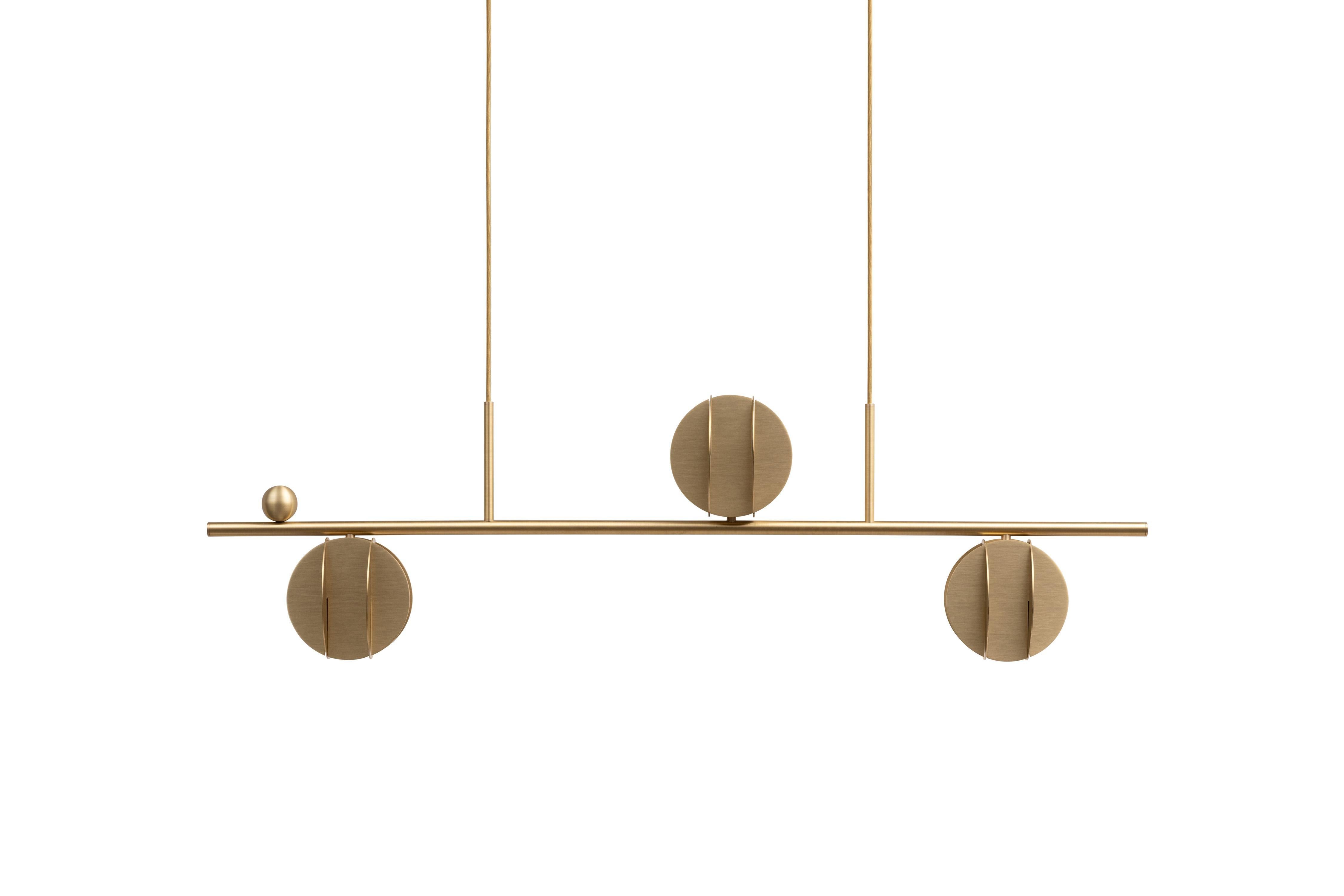 Brand: NOOM
Designer: Kateryna Sokolova
Materials: Brass / Copper / Stainless steel
Dimensions: H 32 cm x W 115 cm x D 15 cm
Electrification: EU version: 3 x LED 10WG9 220 -240V50 Hz
USA version: 3 x LED 10W G9 110V 60 Hz.

EL collection of lighting