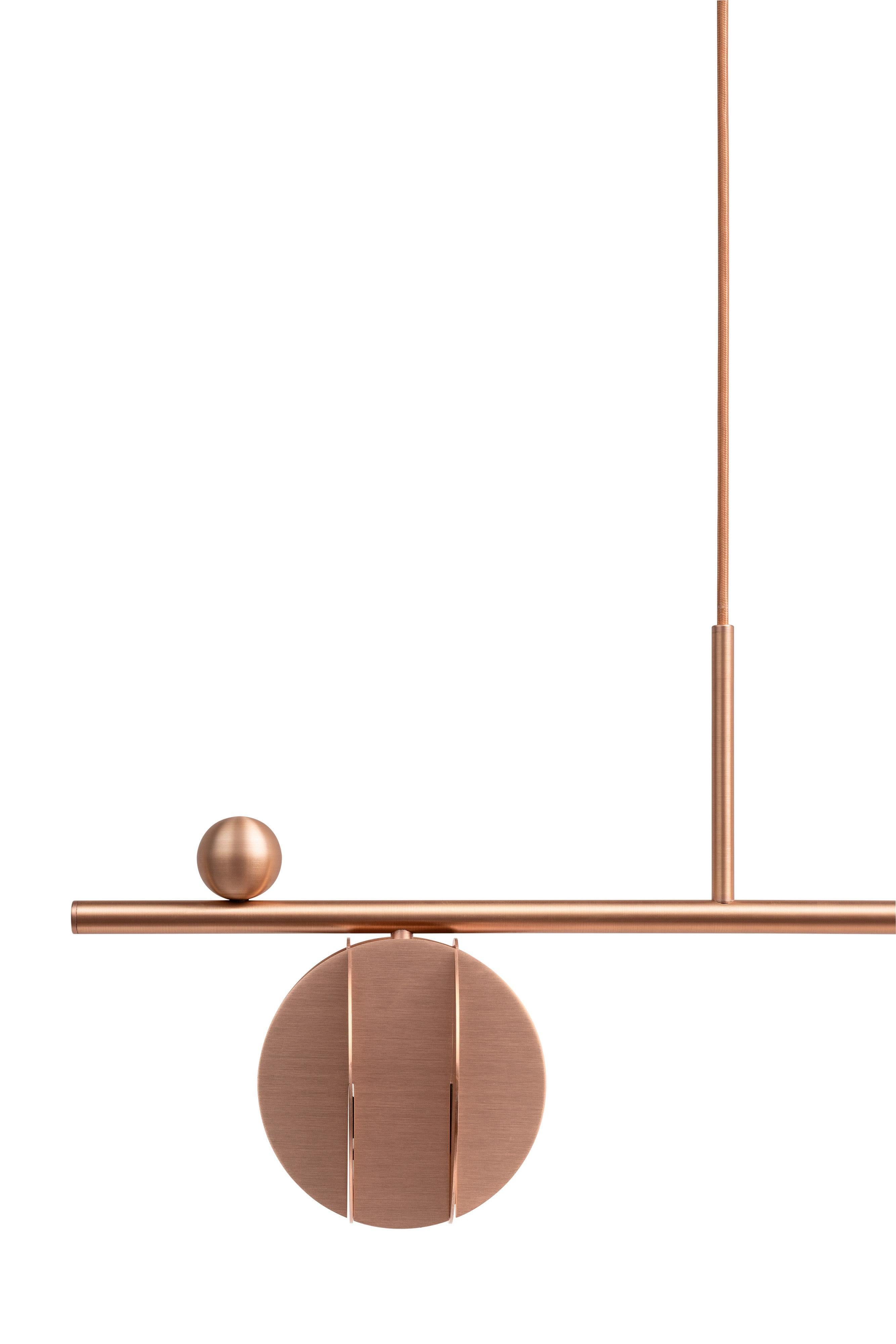 Brushed Contemporary Pendant 'EL Lamp Horizontal CS2' by NOOM, Copper For Sale