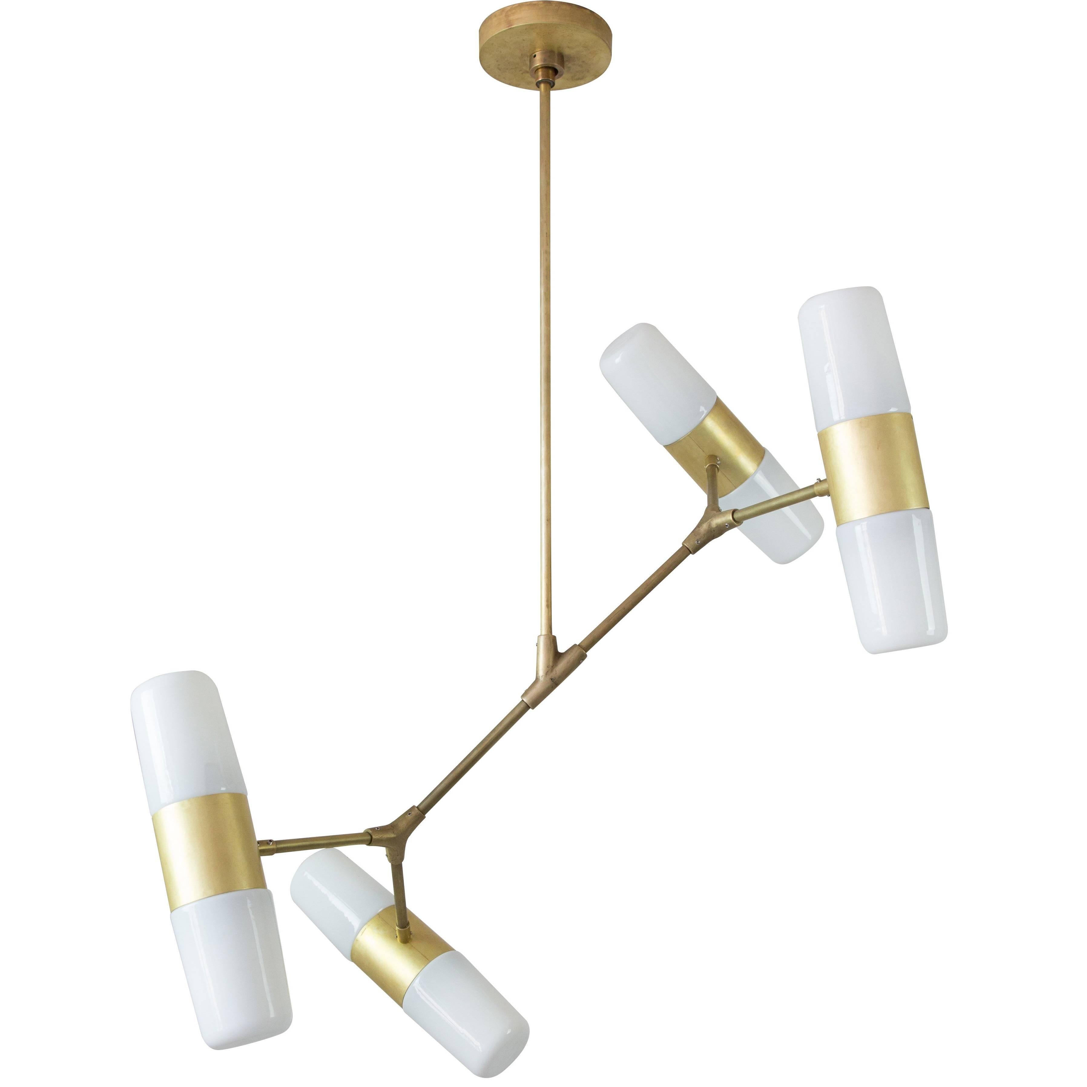Pendant Lamp of Four Opaline Glass Shades, made of Bronze, Brass   For Sale